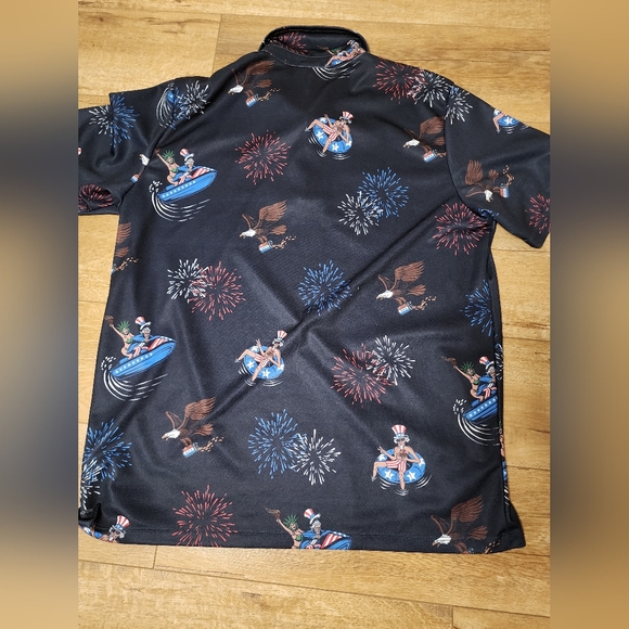 RARE Hurley Shirt Men M H2O Dri Short Sleeve Polo Shirt USA 4th of July Statue - Picture 7 of 7